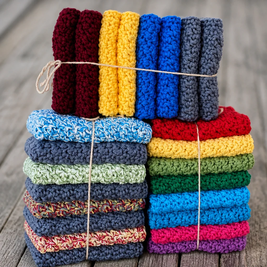 A colorful collection of crochet project ideas including granny squares and unique designs.