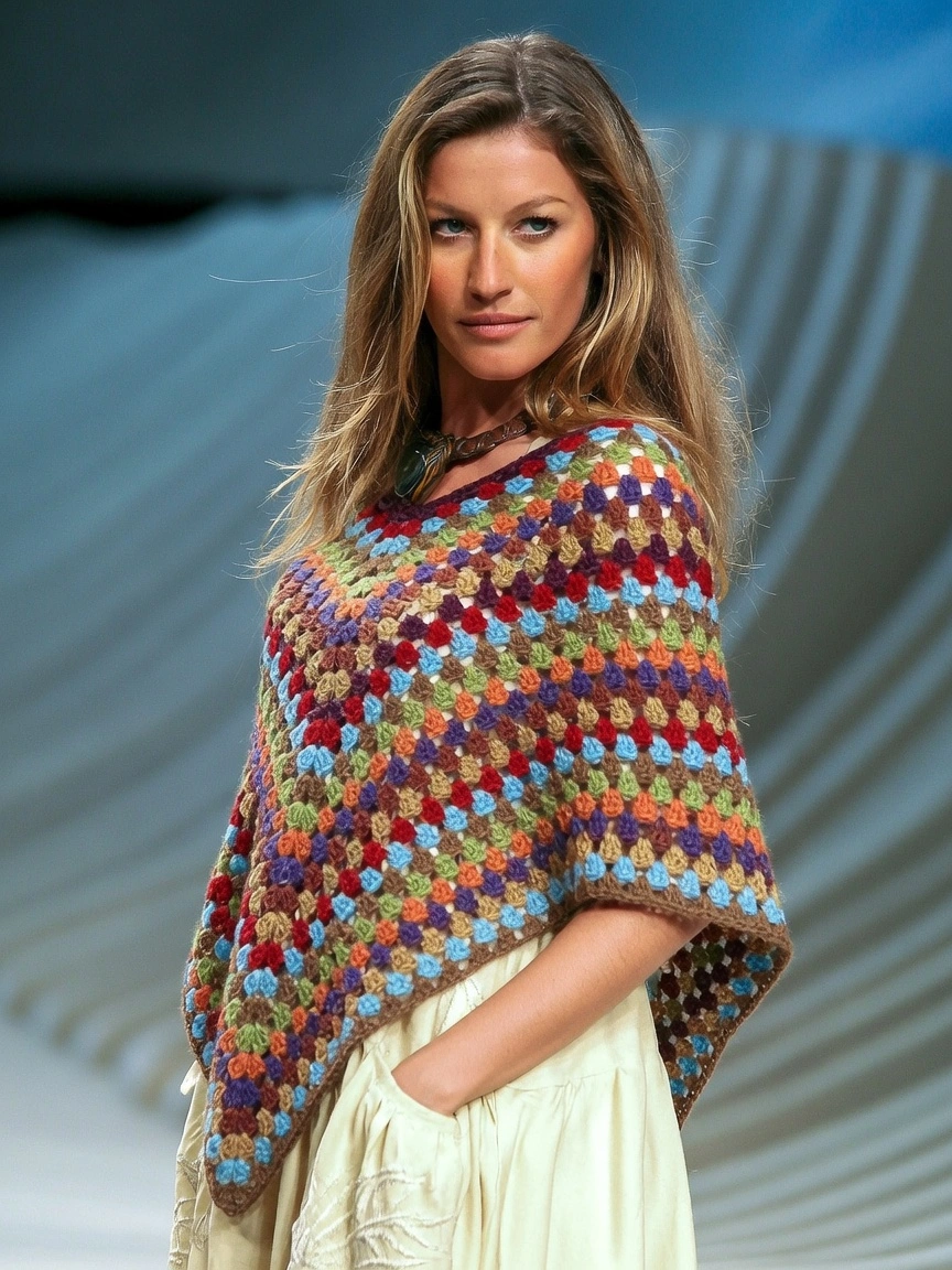EASY Crochet Granny Stripe Poncho – FREE Pattern + Video Tutorial