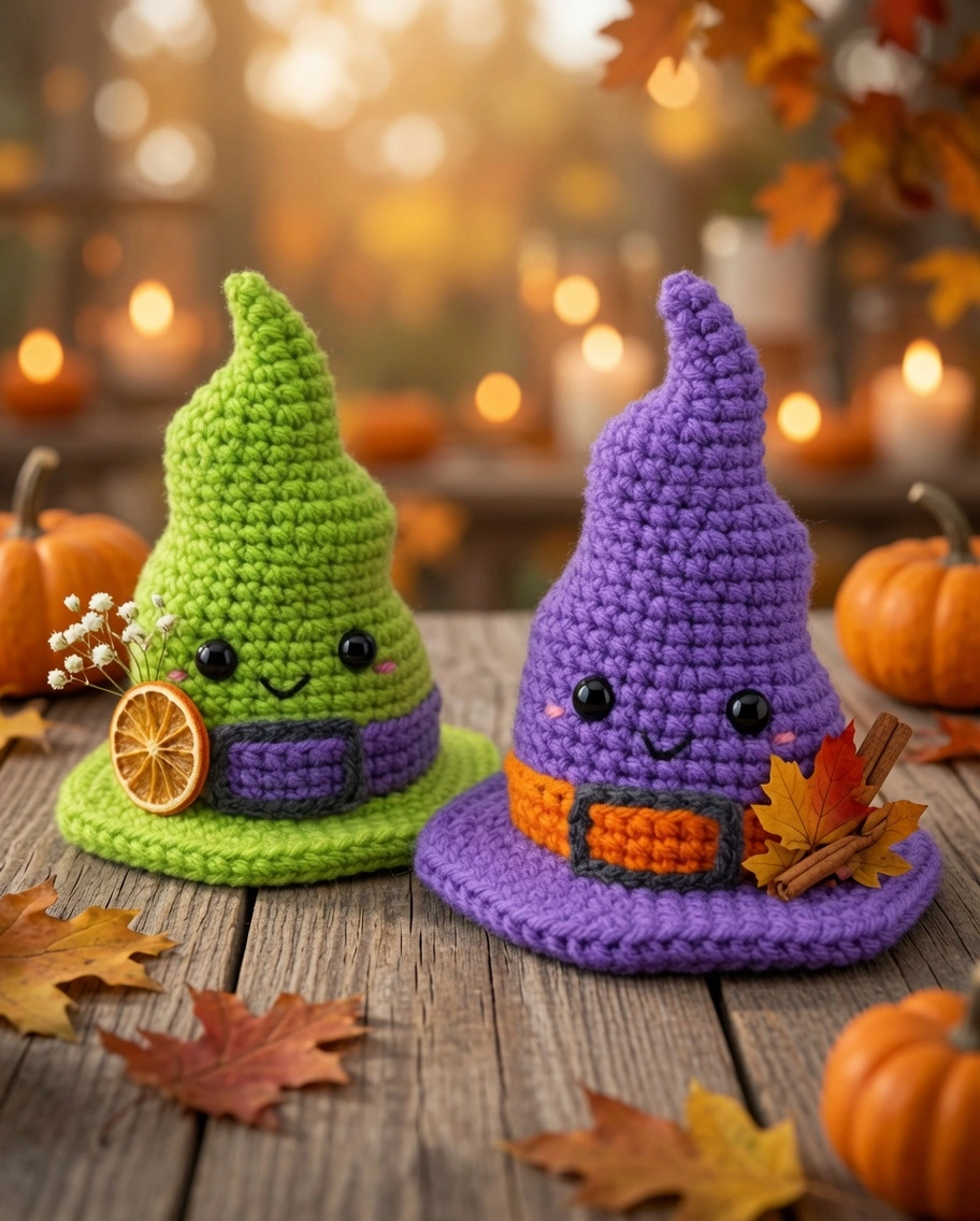 crochet witch hat pattern, free amigurumi witch hat, Halloween crochet pattern