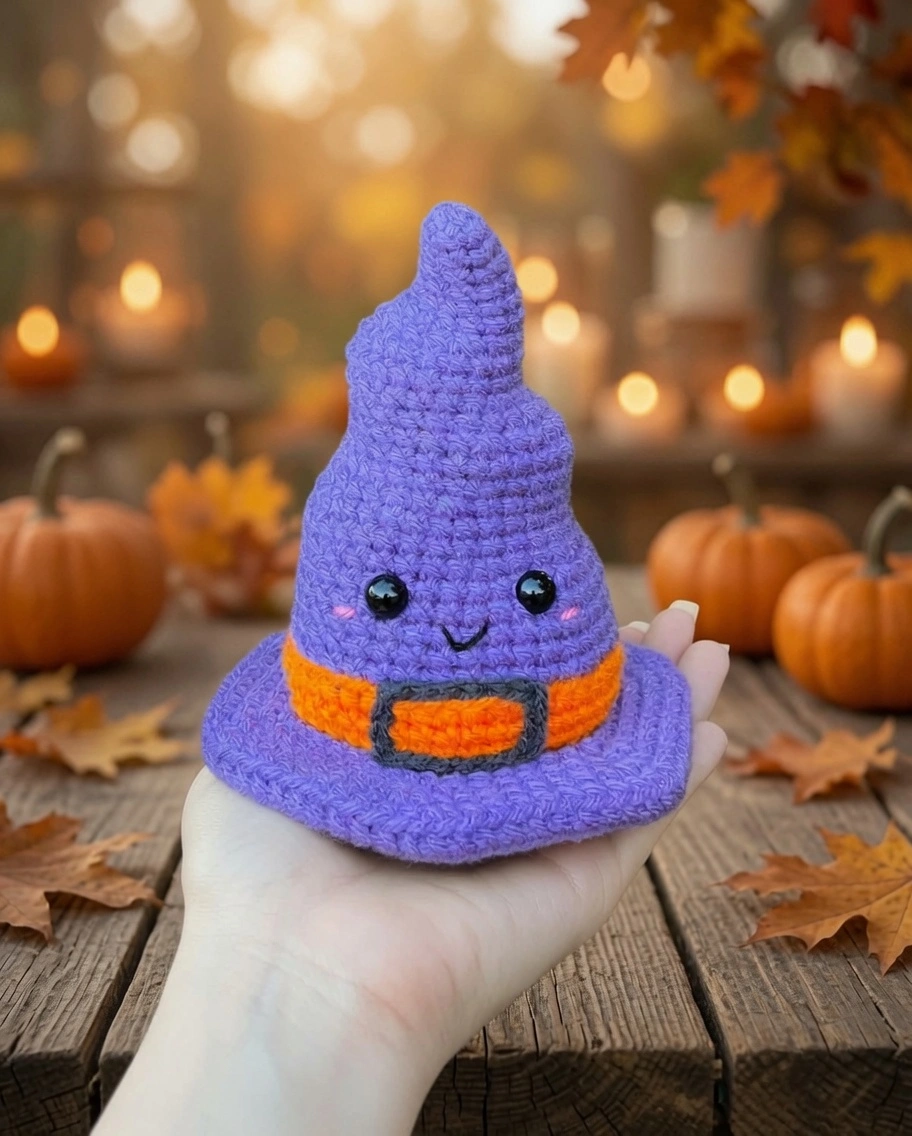 crochet witch hat pattern, free amigurumi witch hat, Halloween crochet pattern