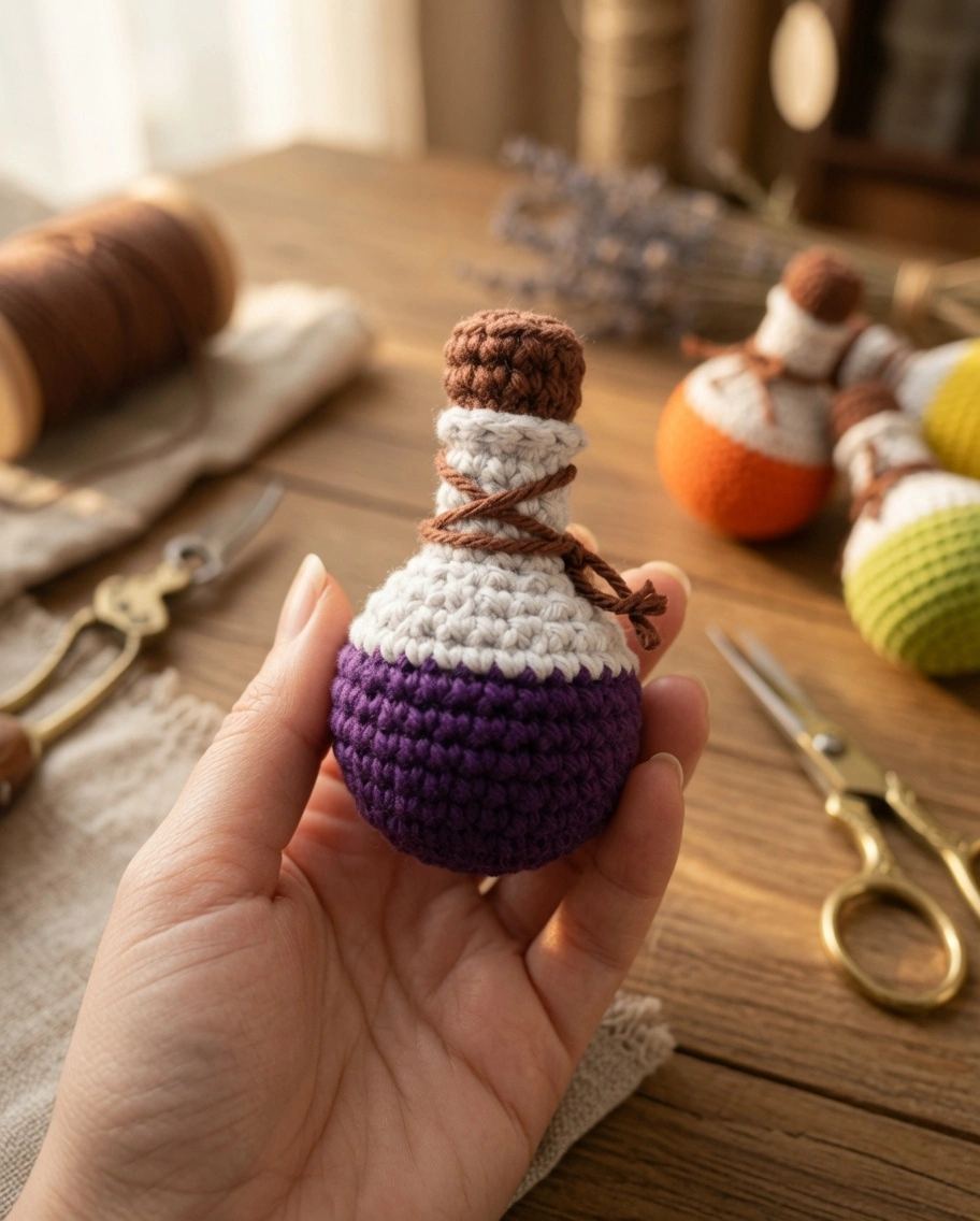 Mini potion bottle crochet pattern, amigurumi potion bottle, no sew crochet pattern