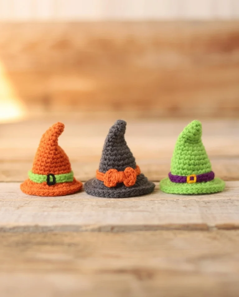 mini crochet witch hat, free halloween crochet pattern, easy witch hat ornament