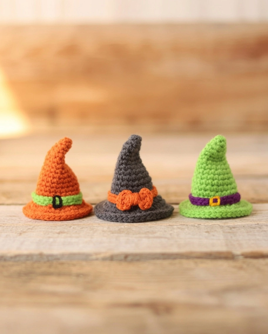mini crochet witch hat, free halloween crochet pattern, easy witch hat ornament