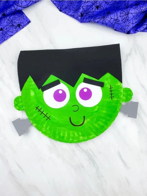 Frankenstein paper plate craft with free template for kids