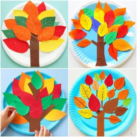 Colorful paper plate autumn tree craft