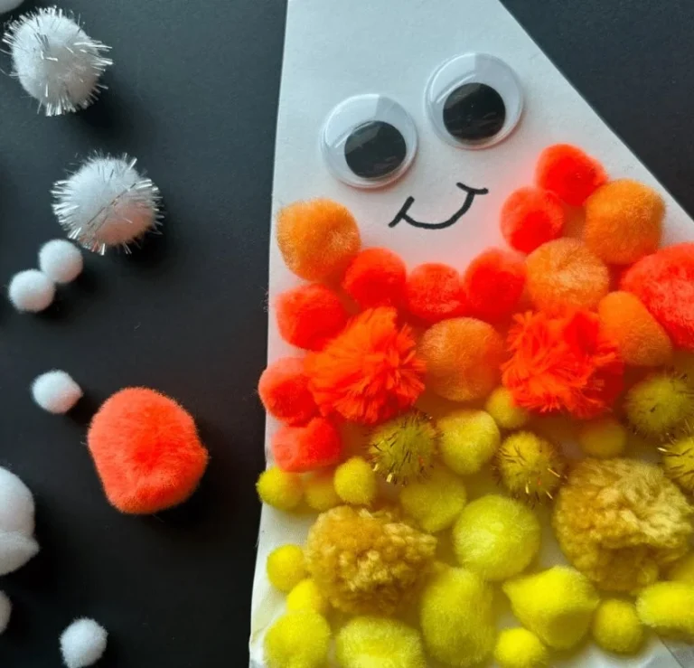 Colorful paper plate candy corn craft for Halloween decoration